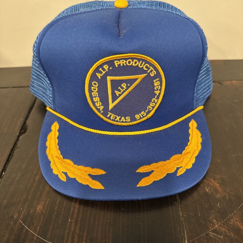AIP Products Hat Cap Snap‎ Back Blue Mesh Trucker Embroidered Mens 80's